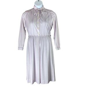 Vintage Dress Size Medium Striped Purple Long Sleeved Fitted Waist Ms Sugar